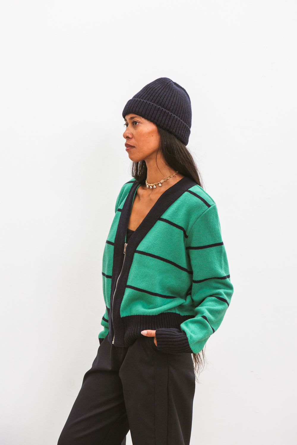 Précommande - Gilet zippé SANTI Green Stripes - 1